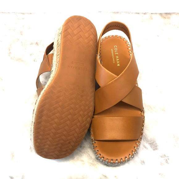Cole Haan Cloud Vero Tan Espadrille Leather SlingBack Wedge Sandal -New - Picture 5 of 12